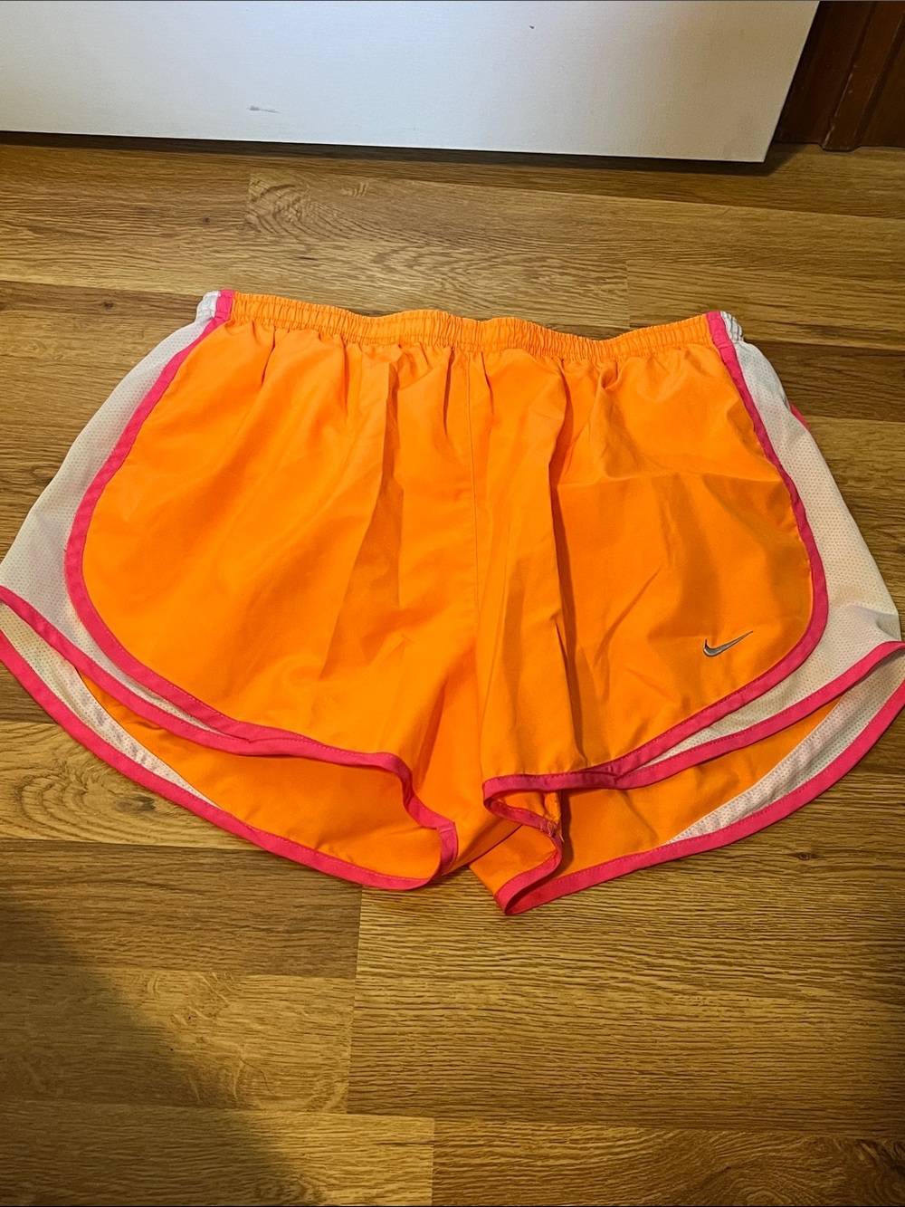 Nike Women’s Dri-Fit Neon Orange Running Shorts with Pink Trim